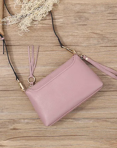 Black Zip Leather Wristlet Wallet Womens Small Crossbody Purse Minimalist Shoulder Bag for Women