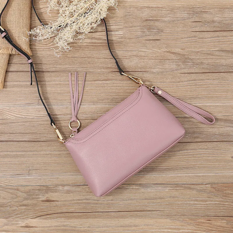 Black Zip Leather Wristlet Wallet Womens Small Crossbody Purse Minimalist Shoulder Bag for Women