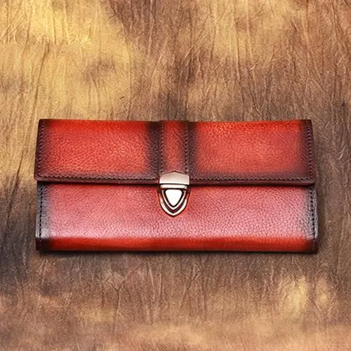 Blue Vintage Womens Long Wallet Leather Red Clutch Wallet Purse for Ladies