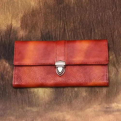 Blue Vintage Womens Long Wallet Leather Red Clutch Wallet Purse for Ladies