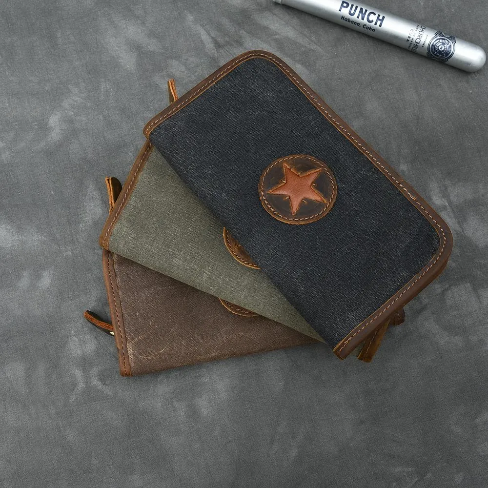 Brown Canvas Mens Long Wallet Zipper Green Clutch Phone Wallet For Men