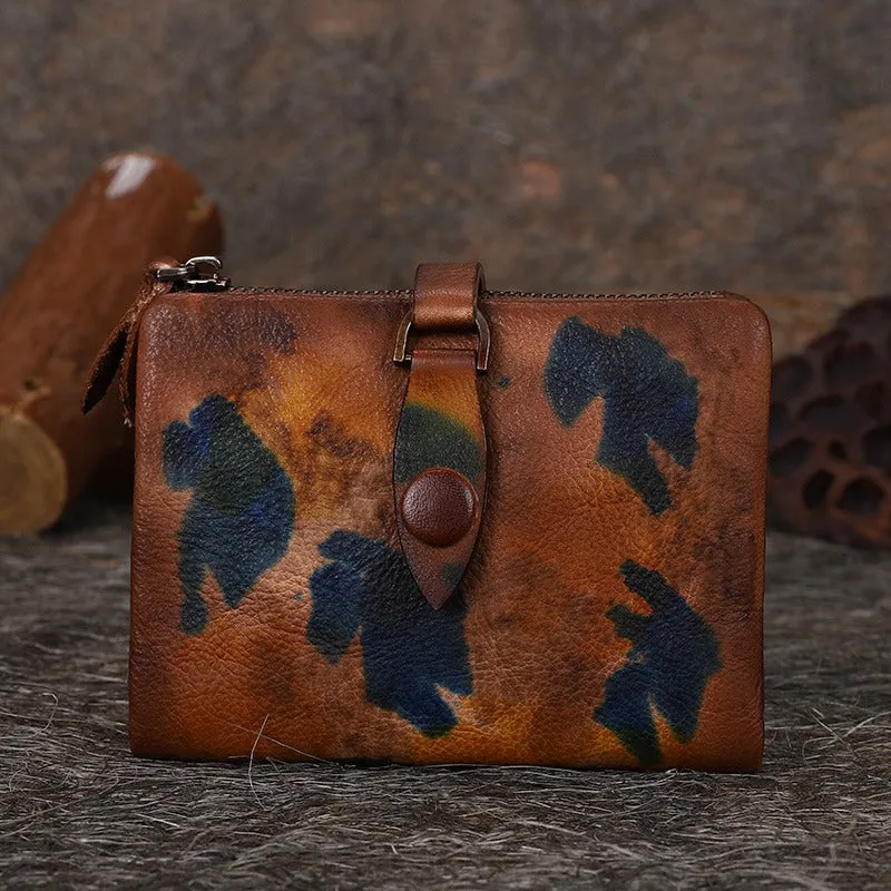 Brown Small Leather Bifold Wallet Vintage Billfold Cute Women Buckle Wallet For Ladies