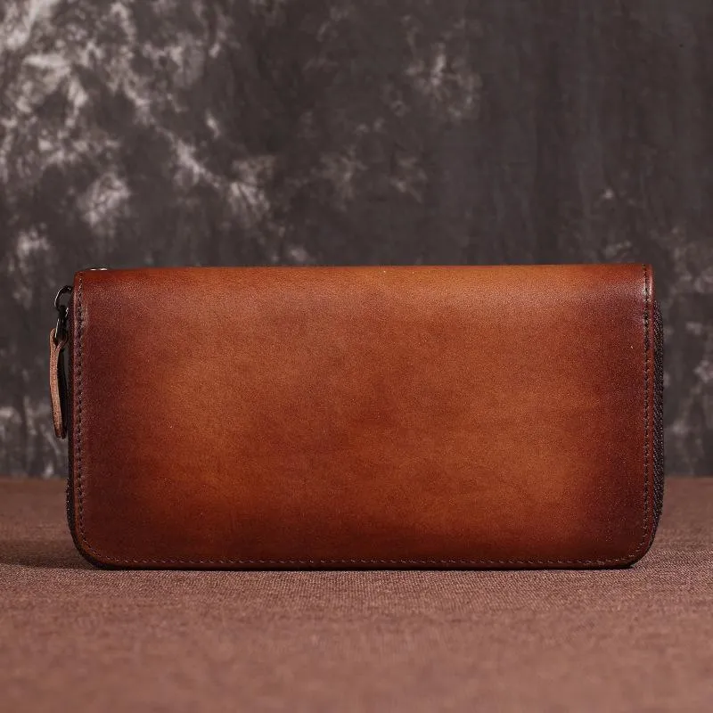 Brown Vintage Deer Wallet Leather Mens Womens Gray Long Wallet Zipper Clutch Wallet For Men