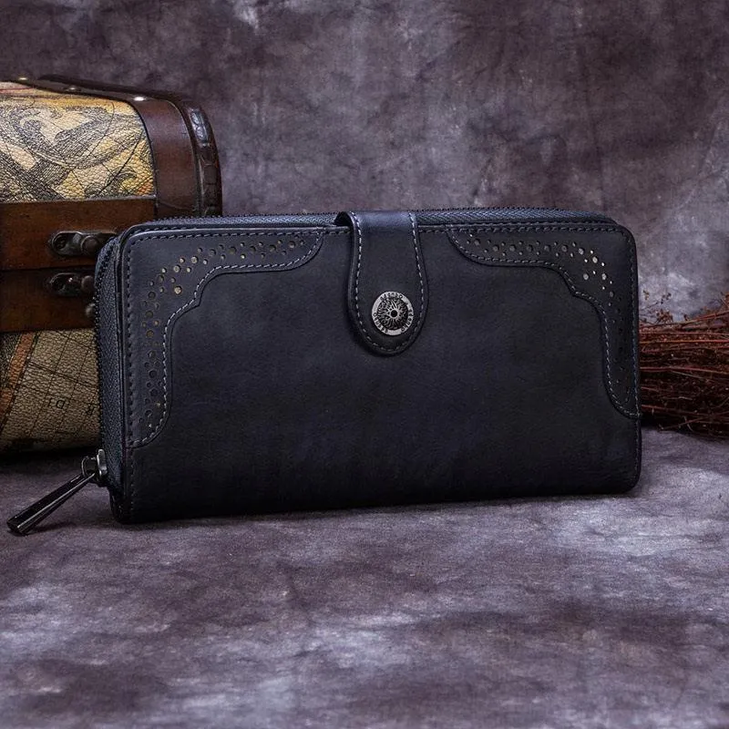 Brown Vintage womens Leather Bifold Wallet Green Phone Wallet Red Zipper Wallet for Ladies