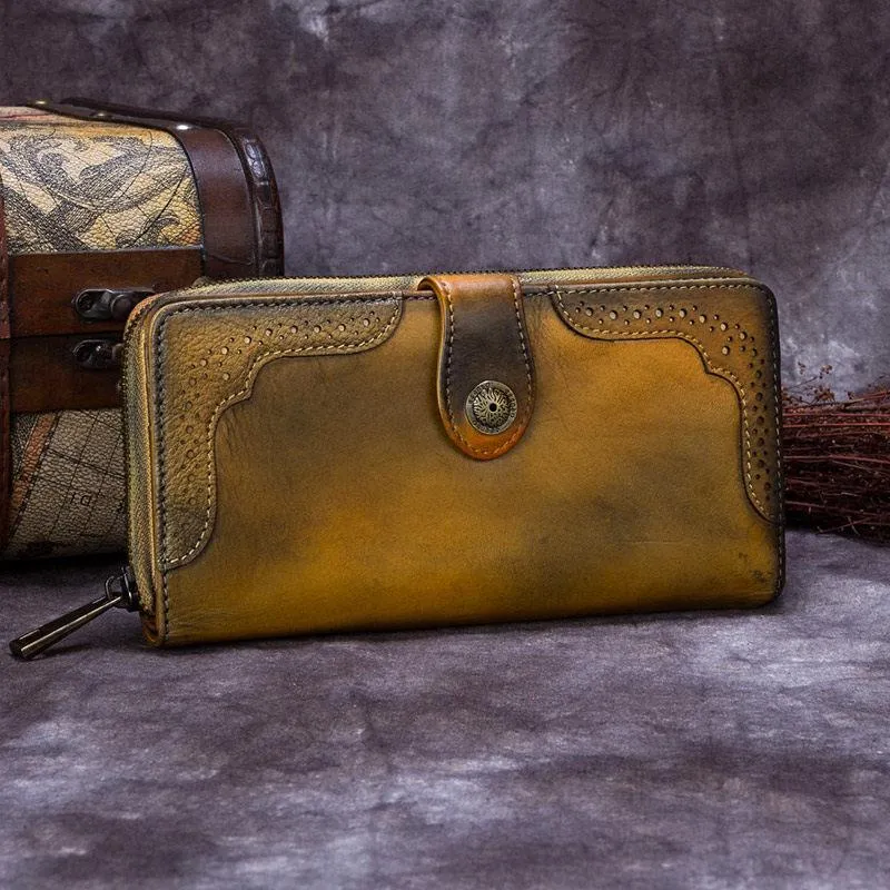 Brown Vintage womens Leather Bifold Wallet Green Phone Wallet Red Zipper Wallet for Ladies