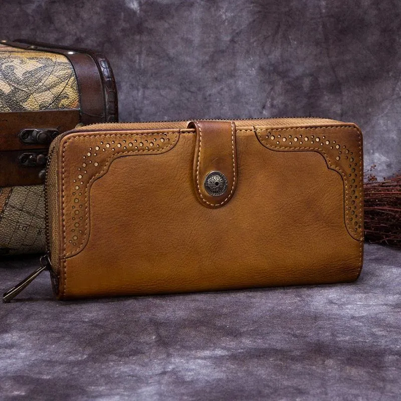 Brown Vintage womens Leather Bifold Wallet Green Phone Wallet Red Zipper Wallet for Ladies