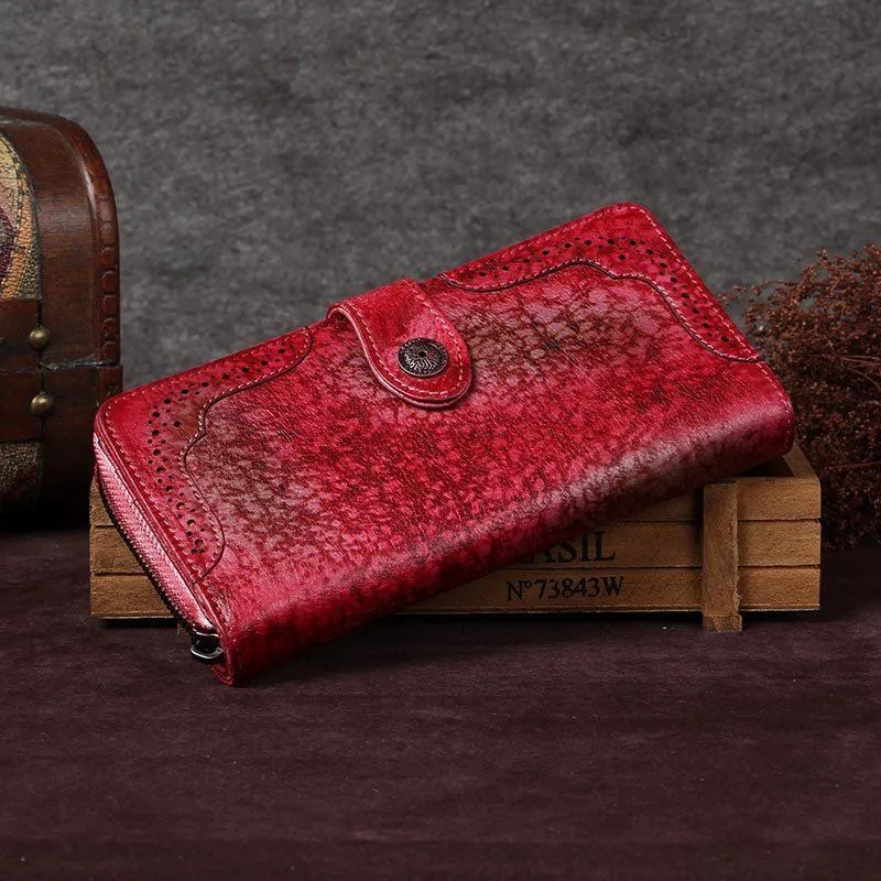 Brown Vintage womens Leather Bifold Wallet Green Phone Wallet Red Zipper Wallet for Ladies