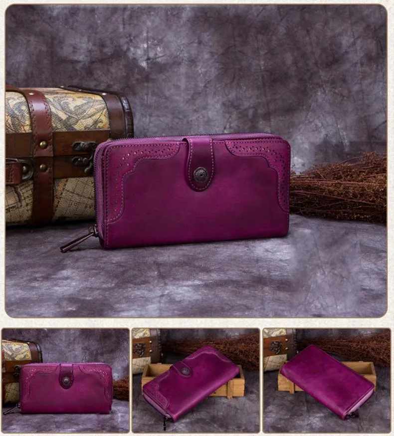 Brown Vintage womens Leather Bifold Wallet Green Phone Wallet Red Zipper Wallet for Ladies