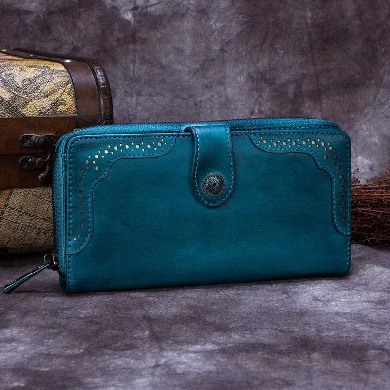Brown Vintage womens Leather Bifold Wallet Green Phone Wallet Red Zipper Wallet for Ladies
