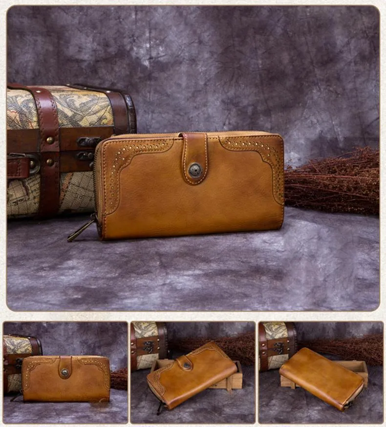 Brown Vintage womens Leather Bifold Wallet Green Phone Wallet Red Zipper Wallet for Ladies