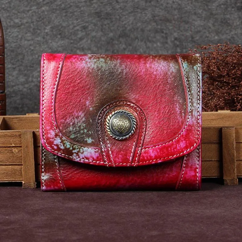 Brown Vintage Womens Leather Buckle Small Trifold Wallet billfold Wallet Purse for Ladies