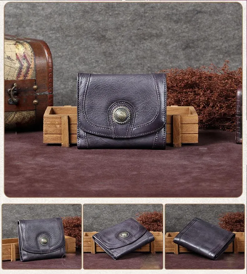 Brown Vintage Womens Leather Buckle Small Trifold Wallet billfold Wallet Purse for Ladies