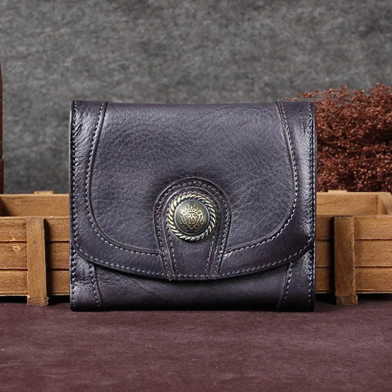 Brown Vintage Womens Leather Buckle Small Trifold Wallet billfold Wallet Purse for Ladies