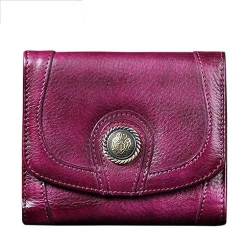 Brown Vintage Womens Leather Buckle Small Trifold Wallet billfold Wallet Purse for Ladies