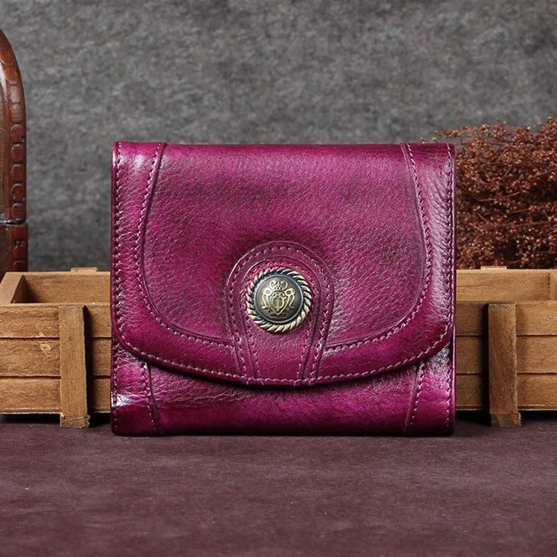 Brown Vintage Womens Leather Buckle Small Trifold Wallet billfold Wallet Purse for Ladies