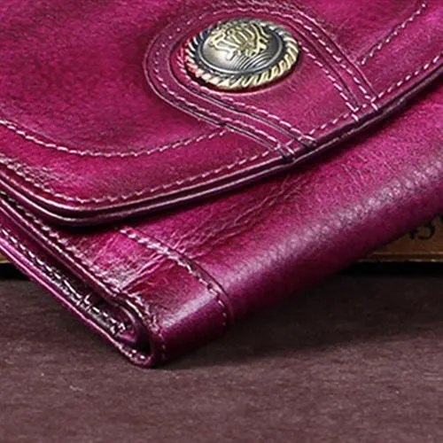 Brown Vintage Womens Leather Buckle Small Trifold Wallet billfold Wallet Purse for Ladies