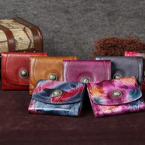 Brown Vintage Womens Leather Buckle Small Trifold Wallet billfold Wallet Purse for Ladies