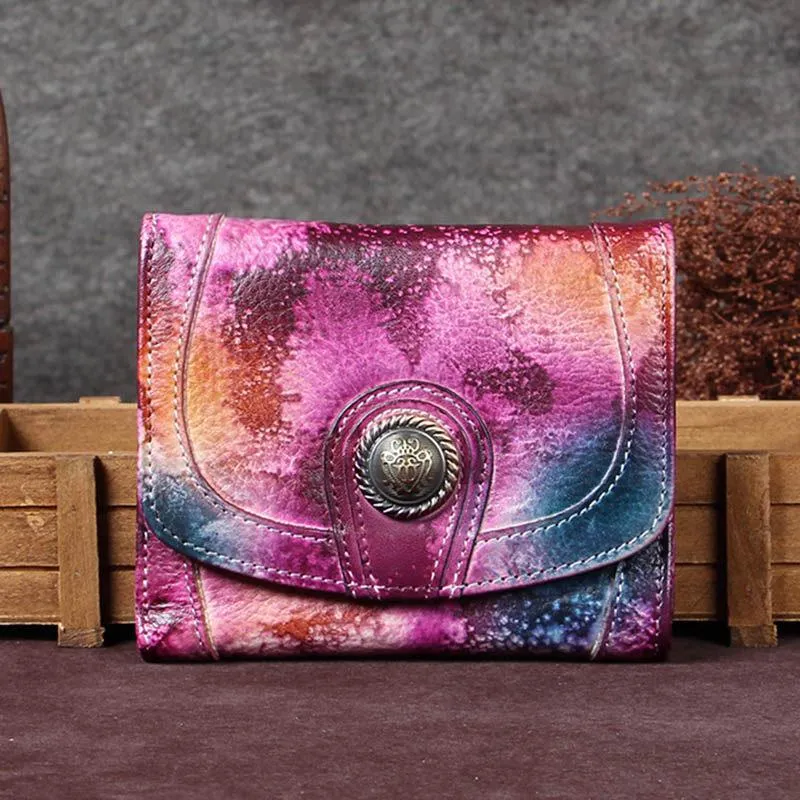 Brown Vintage Womens Leather Buckle Small Trifold Wallet billfold Wallet Purse for Ladies