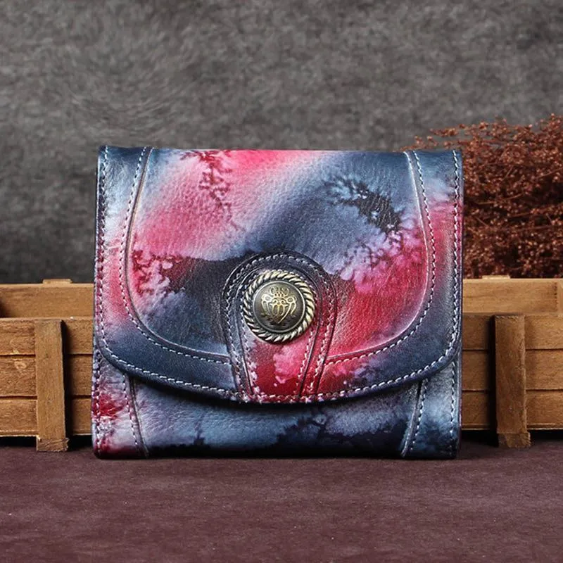 Brown Vintage Womens Leather Buckle Small Trifold Wallet billfold Wallet Purse for Ladies