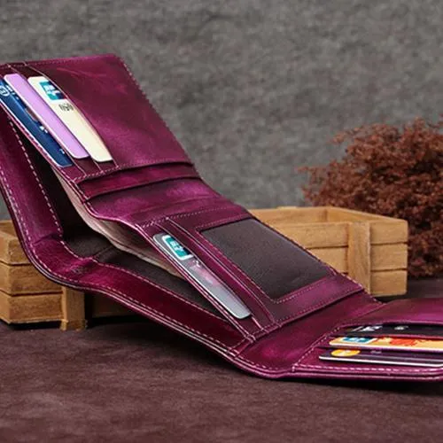 Brown Vintage Womens Leather Buckle Small Trifold Wallet billfold Wallet Purse for Ladies