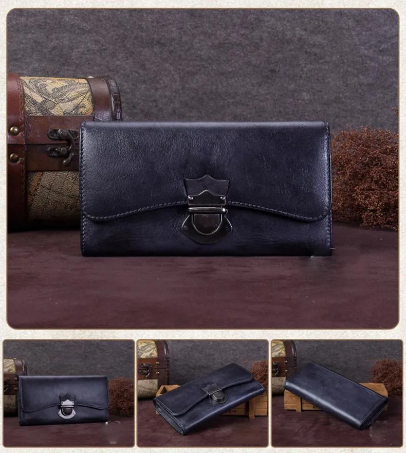 Brown Vintage Womens Leather Long Clutch Red Long Wallet Green Phone Purses for Ladies