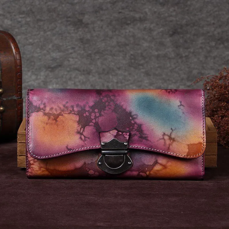 Brown Vintage Womens Leather Long Clutch Red Long Wallet Green Phone Purses for Ladies