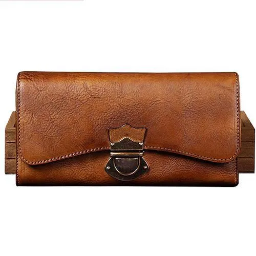 Brown Vintage Womens Leather Long Clutch Red Long Wallet Green Phone Purses for Ladies