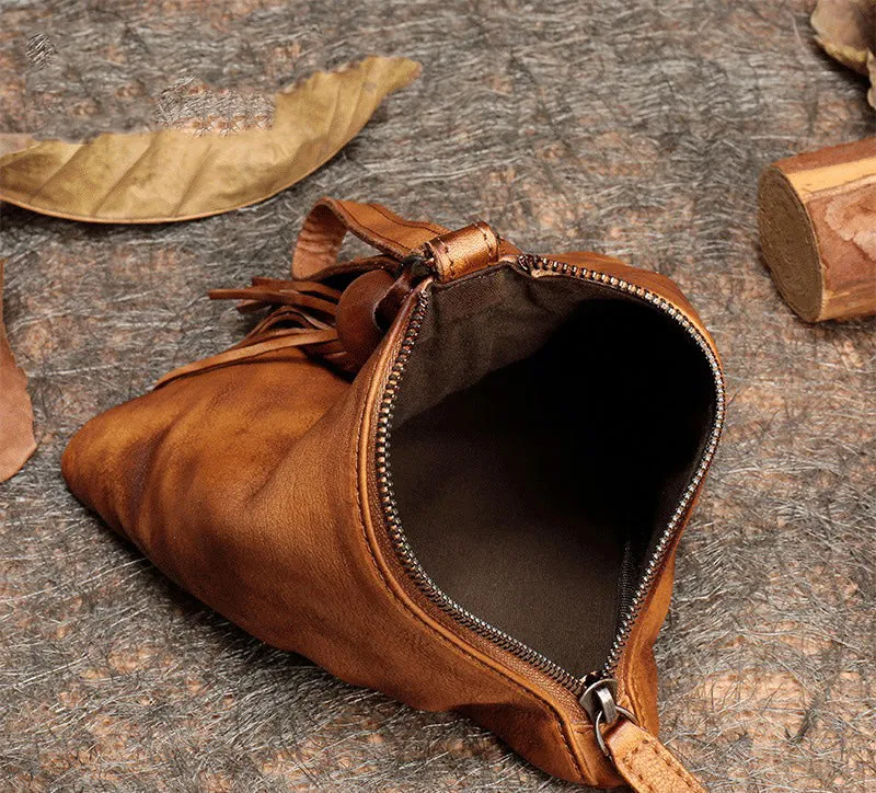 Brown Womens Leather Clutch Wallet Zipper Wristlet Wallet Pyramid Shape Purse for Ladies