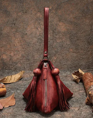 Brown Womens Leather Clutch Wallet Zipper Wristlet Wallet Pyramid Shape Purse for Ladies