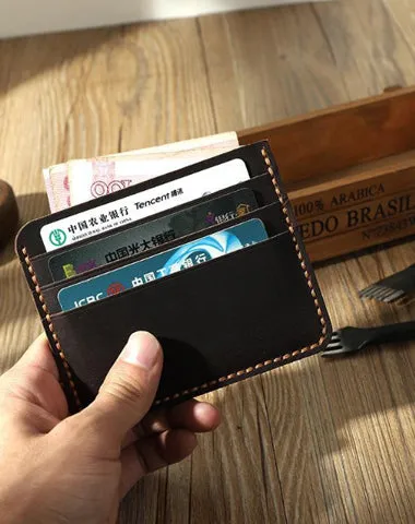 Coffee Leather Mens Front Pocket Wallet Personalized Handmade Slim Card Wallets for Men
