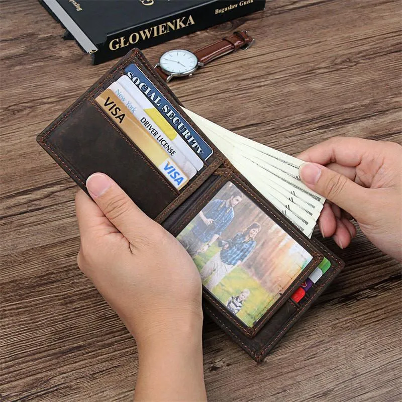 Coffee Mens Leather Bifold Wallet billfold Wallet Vintage Front Pocket Wallet for Men