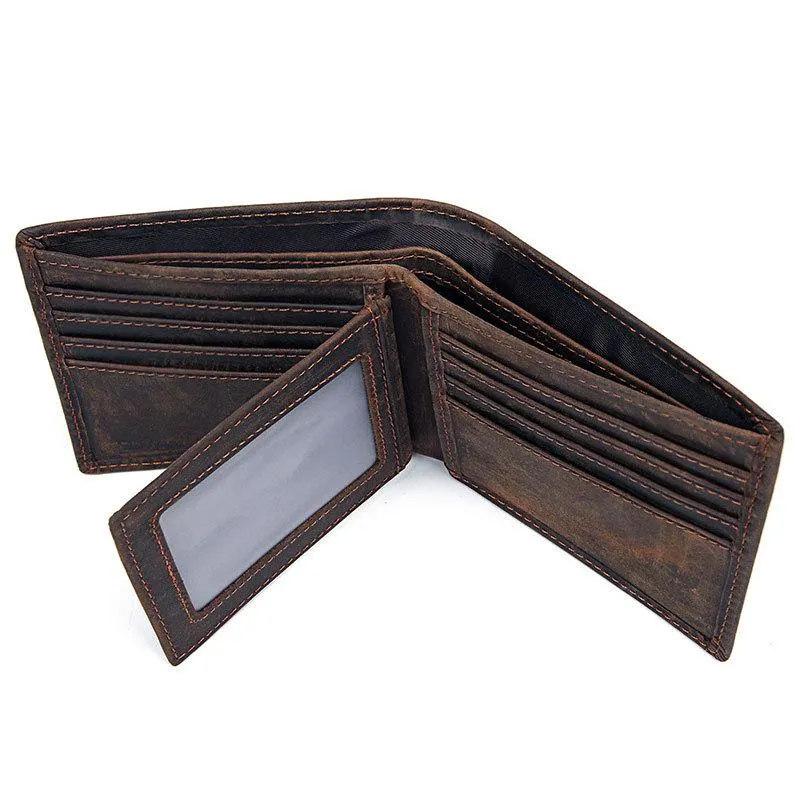 Coffee Mens Leather Bifold Wallet billfold Wallet Vintage Front Pocket Wallet for Men