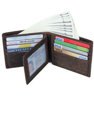 Coffee Mens Leather Bifold Wallet billfold Wallet Vintage Front Pocket Wallet for Men