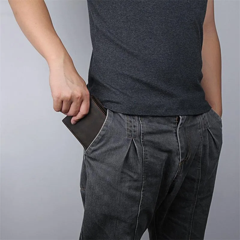 Coffee Mens Leather Bifold Wallet billfold Wallet Vintage Front Pocket Wallet for Men