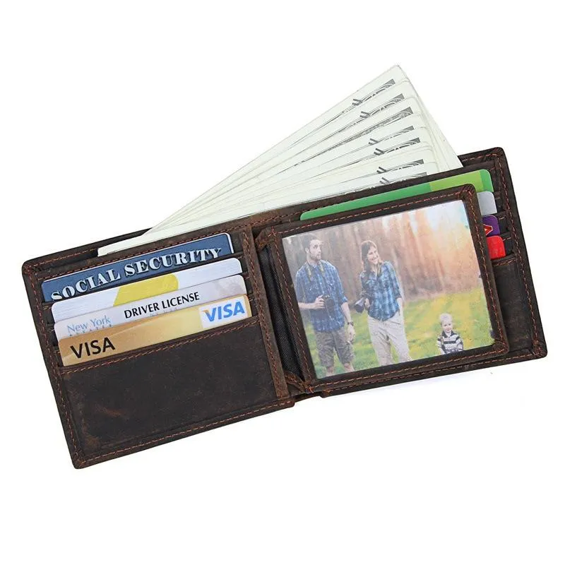 Coffee Mens Leather Bifold Wallet billfold Wallet Vintage Front Pocket Wallet for Men