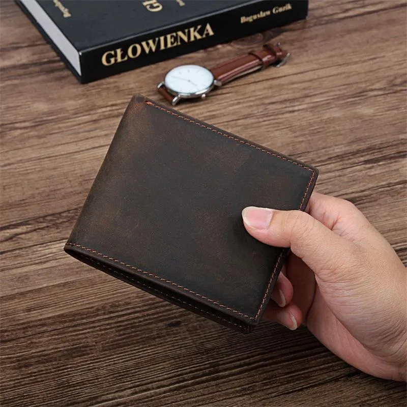 Coffee Mens Leather Bifold Wallet billfold Wallet Vintage Front Pocket Wallet for Men