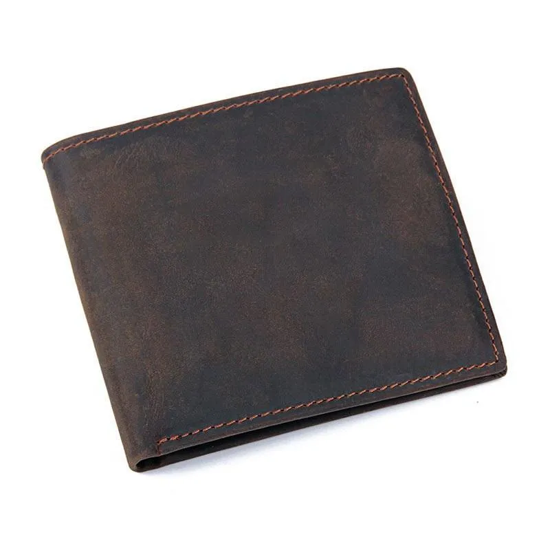 Coffee Mens Leather Bifold Wallet billfold Wallet Vintage Front Pocket Wallet for Men