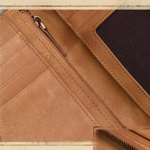 Coffee Mens SMall Leather Biker Chain Wallet billfold Wallet Small Bifold Wallet for Men