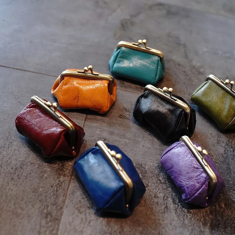 Coinpouch Vintage Coin Clasp Purse Womens Black Leather Coin Purse Clasp Coin Purse