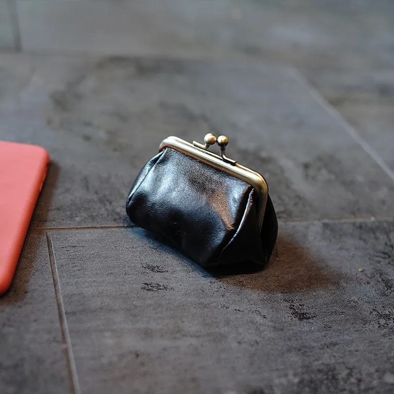 Coinpouch Vintage Coin Clasp Purse Womens Black Leather Coin Purse Clasp Coin Purse