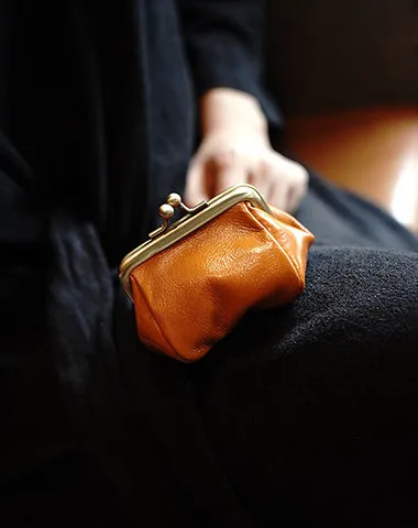 Coinpouch Vintage Coin Clasp Purse Womens Black Leather Coin Purse Clasp Coin Purse