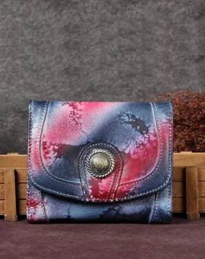Colorful Vintage Womens Leather Buckle Small Trifold Wallet billfold Wallet Purse for Ladies