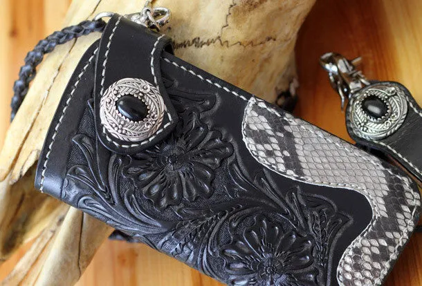 Cool Biker Wallets Handmade Biker Wallet Black Tooled Leather Wallet Biker Chain Wallets