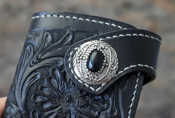 Cool Biker Wallets Handmade Biker Wallet Black Tooled Leather Wallet Biker Chain Wallets