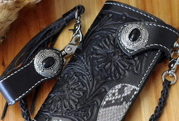 Cool Biker Wallets Handmade Biker Wallet Black Tooled Leather Wallet Biker Chain Wallets