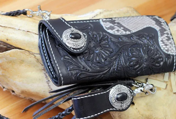 Cool Biker Wallets Handmade Biker Wallet Black Tooled Leather Wallet Biker Chain Wallets