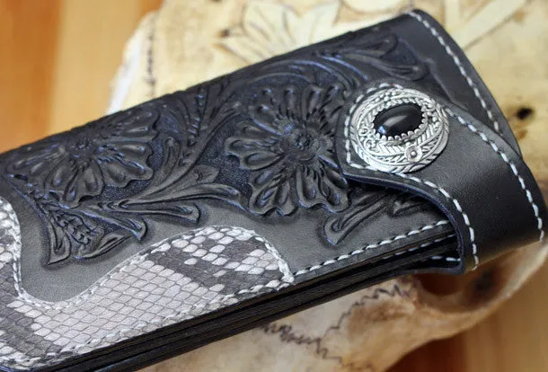 Cool Biker Wallets Handmade Biker Wallet Black Tooled Leather Wallet Biker Chain Wallets
