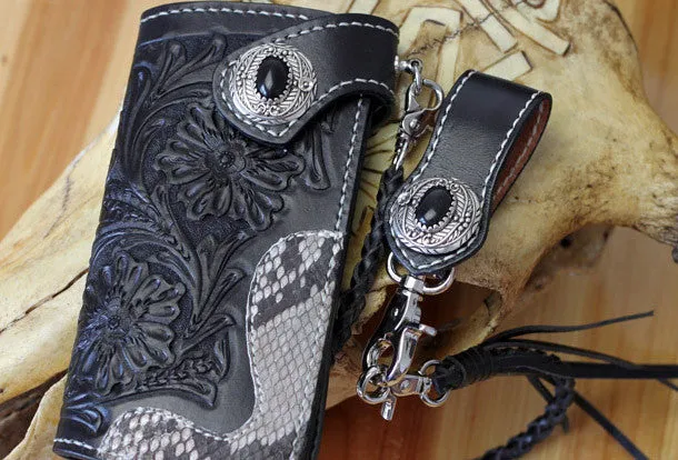 Cool Biker Wallets Handmade Biker Wallet Black Tooled Leather Wallet Biker Chain Wallets