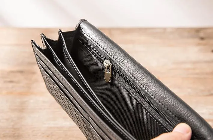 Cool Black Braided Leather Mens Long Wallet Long Wallet for Men