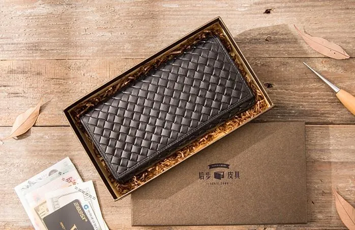 Cool Black Braided Leather Mens Long Wallet Long Wallet for Men